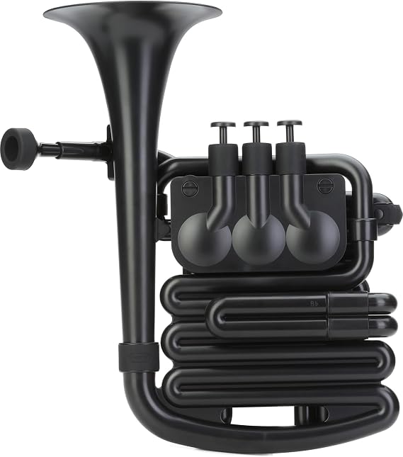 Nuvo jHorn Beginner Instrument for Trumpet, Euphonium & Tuba, Black | Selectable B-flat and concert C pitch, low, middle & high-brass mouthpiece cups, ambidextrous, fingering chart