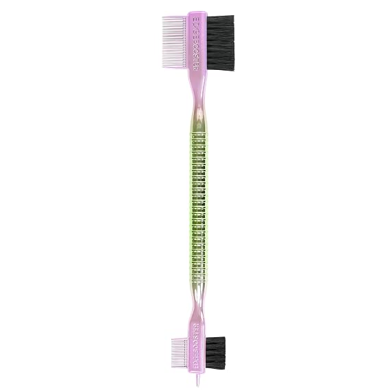 Style Factor EDGE BOOSTER Tri Brush Dual Pin Tail Double-Sided Edge Control Brush & Comb with Boar Bristles For Edges, Slick Backs, Baby Hair Styling, and Taming Flyaways (Purple Green/Stripe)