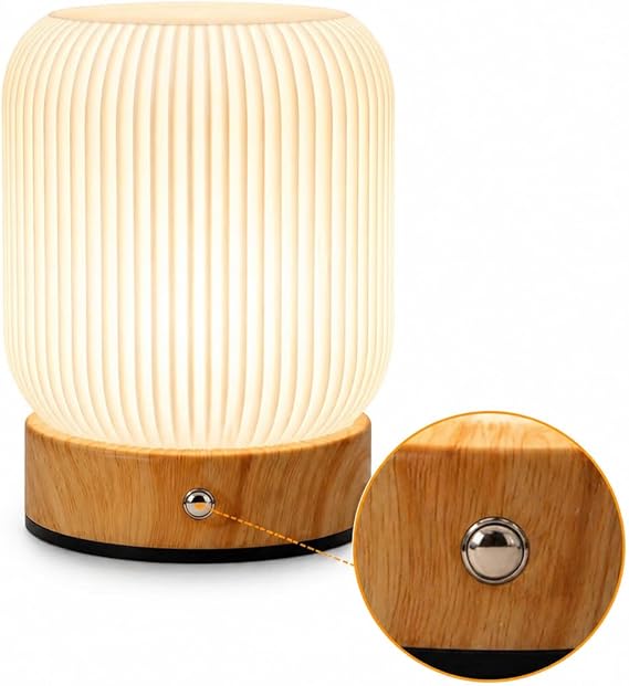 Touch-Sensitive Table Lamp, Three-Color Dimmable, Ribbed Plastic Shade