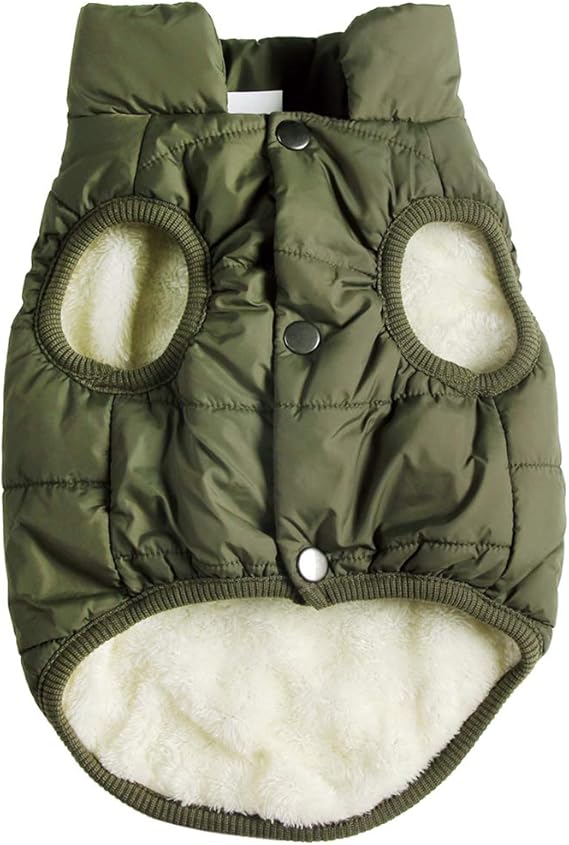 JoyDaog 2 Layers Fleece Lined Warm Dog Jacket for Puppy Winter Cold Weather,Soft Windproof Small Dog Coat,Green M