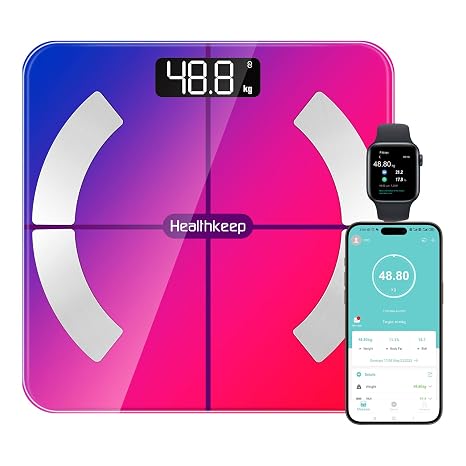 Healthkeep Scales for Body Weight with App 13 Body Composition Metrics, Digital Bathroom Scales with Bluetooth Weighing Scale, App Compatible with iOS Android 11 * 11 Iches (Multicolored)