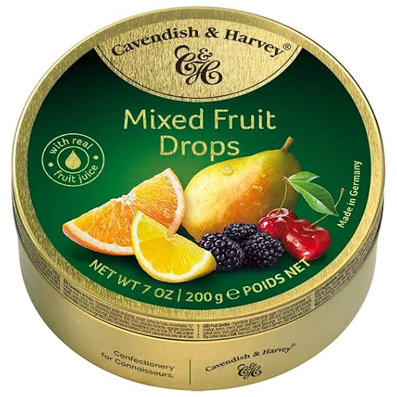 Cavendish & Harvey | Mixed Fruit Hard Candy Drops | 7 Ounce Tin