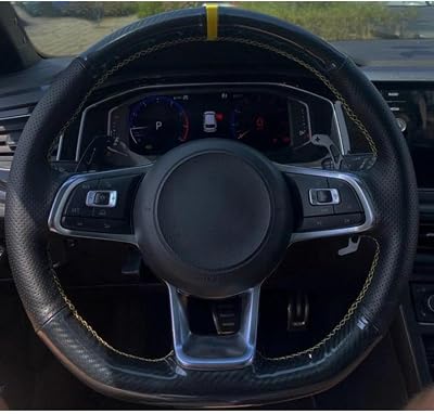 Carbon Black Leather Car Steering Wheel Cover, for Volkswagen Polo GTI Scirocco 2015 2016 Golf 7 GTI Golf R MK7