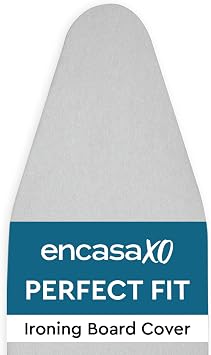 Encasa XO Ironing Board Cover And Pad 42"x14" - 4mm Felt & 2mm foam Metallized Silver iron Board Cover With Padding - Heat & Scorch Resistant, Non Slip, Bungee Elasticated, 3 Fasteners Silver Luxury