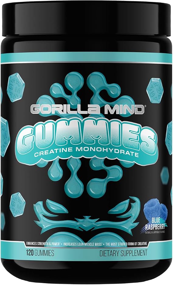 Gorilla Mind Creatine Gummies | 5g Creapure, Blue Raspberry (120 Count) | Third-Party HPLC Tested Verified Potency & Purity | Strength, Power, Lean Muscle | No Added Sugar