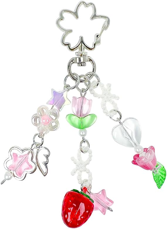 Cute Keychains Y2K, Aesthetic Keychain Charms, Strawberry Key Chain for Women Girls, Beaded Bag Charm, Bag Charms Pendant