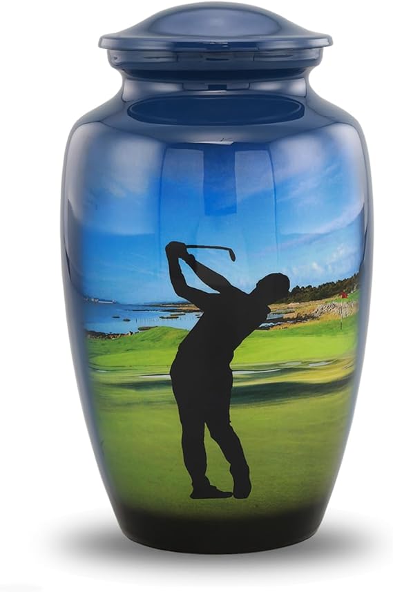 Golf Urn - Full Size Golfer Cremation Urns - Adult Classic Sports Urns - Golf Lovers Funeral and Memorial Urns for Human Ashes Upto 200 Lbs with Velvet Bag (Large)