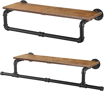 Industrial Pipe Clothing Rack with Top Shelf, Space Saver Display Hanging Clothes Rack, Closet Poles for Hanging Clothes,