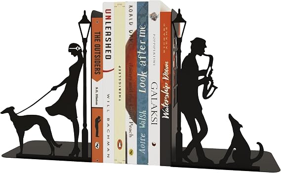 2 Pcs Book Ends for Shelves Jazz Theme Bookend Decorative Metal Book Stopper Book Holder for Movies/CD/Video Games