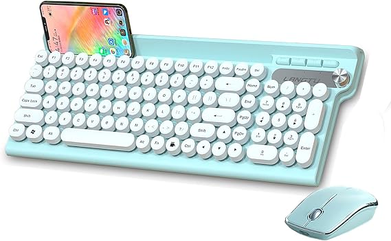 Wireless Keyboard and Mouse Combo,2.4Ghz USB Rechargeable Keyboard with Phone Holder,Full Size Keyboard and Mouse Set for Computer,Laptop and Desktop (Light-Green)
