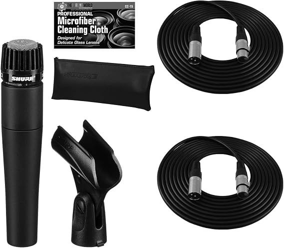 Shure SM57-LC Cardioid Dynamic Instrument Microphone + Extra Two (2) XLR Cables Bundle