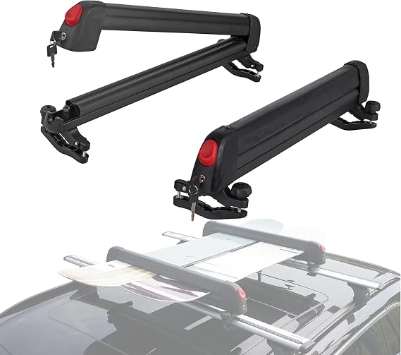 Ski and Snowboard Roof Racks, Ski Roof Racks with Anti-Theft Lock Racks Carrier for Snowboard Universal Ski Top Holder Fits for Square/Round/Aero/Oval Cross Bars, Black