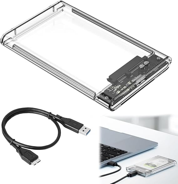 2.5 Inch Hard Drive Enclosure, 5Gbps USB 3.0 to SATA III SSD/HDD Caddy | with UASP Support, Tool-Free Transparent Clear External Hard Drive Case with LED Indicator for 7mm/9.5mm 2.5" SATA HDD & SSD