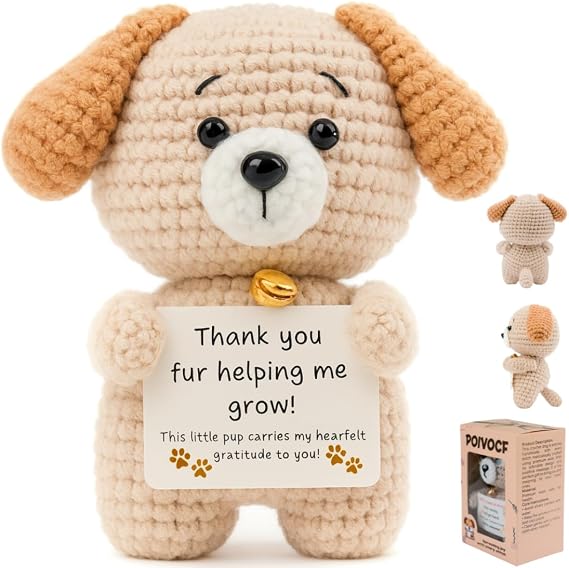POIVOCF Teacher Gifts for Women, Teacher Appreciation Gift, Crochet Puppy with Thank You for Helping Me Grow Card, Cute Thank You Gift for Teacher, Mentor