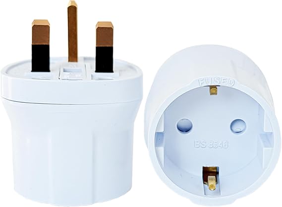 Double Dragon EU to UK Plug Adapter | European 2-Pin to UK 3-Pin Travel Adapter | Schuko & Europlug from France, Germany, Spain, Italy to UK Socket | BS8546 Certified, 13A Fused – White (1 Pack)