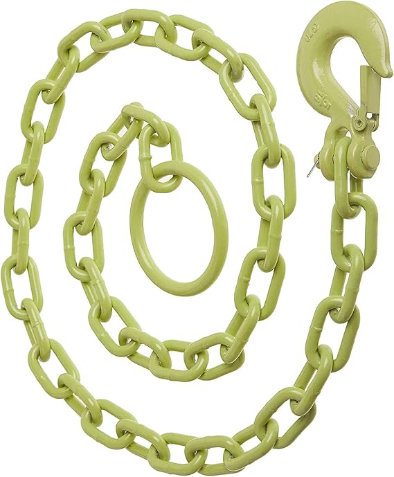 Brush Grubber Tugger Steel Link Pulling Chain with Hook, Green, 5.5 Foot
