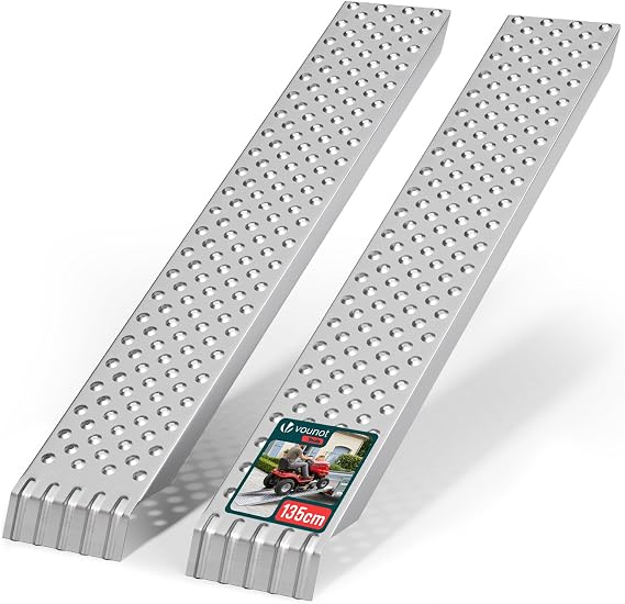VOUNOT® Loading Ramps, 2 Steel Ramps Heavy Duty for Van, Lawnmower, ATV, Quad Motorcycle, 400 kg Max Loading, 135 x 23 cm, Silver