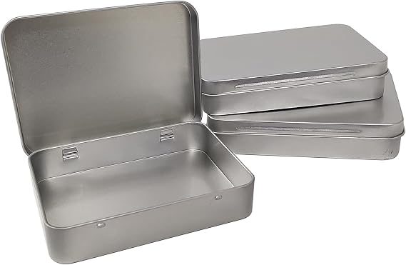 Aventik 3-Pack Metal Hinged Tin Boxes with Lids, Rectangular Storage Case | Portable Organizer Containers for Jewelry, Pens, Candy, Crafts, Cookies, Gifts, Small Parts and DIY Storage(M)