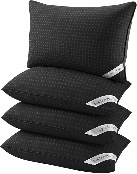 Bed Pillows for Sleeping Standard Size Set of 4, Luxury Hotel Quality Cooling Pillows, Soft Down Alternative Fill for Side Back and Stomach Sleepers(Black)