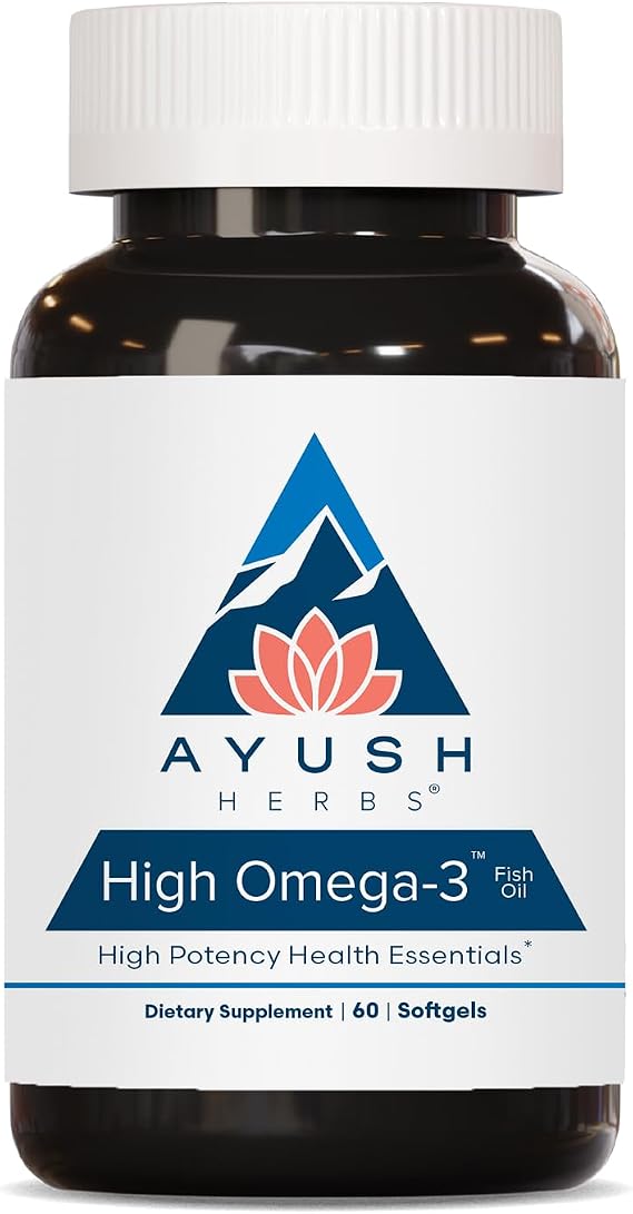 Ayush Herbs High Omega 3, 1000mg Per Capsule, Lemon Flavor, 60 Servings | Omega 3 Fish Oil EPA & DHA Fish Oil Supplement for Women & Men, Natural
