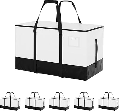 StorageWorks 6 Pack Extra Large Lidded Storage Bins, Moving Bags with Lid, Heavy Duty Storage Packing Tote for Clothes, Collapsible Moving Supplies with Reinforced Handles, White and Black