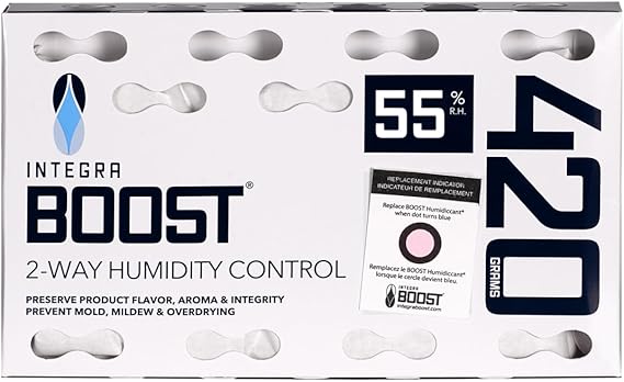 Integra Boost 2-Way Humidity Control Pack, 420g (Pack of 5) - Preserve Flavor & Freshness, Maintain Humidity at 55% RH - Ideal for Herbs, Cigars, Spices, More - Replacement Indicator Card Included