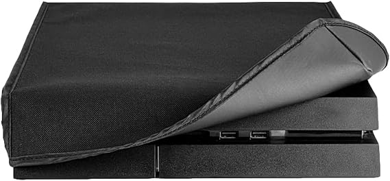 eXtremeRate Black Horizontal Dust Cover for PS4 Console, Soft Neat Lining Dust Guard, Anti Scratch Waterproof Cover Protector Sleeve