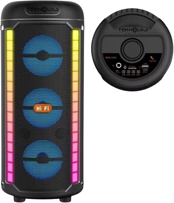 Bluetooth Hoparlör 3X3inç 40cm Stereo Effect Rgb Işık Parti Hoparlörü Speaker Karaoke Mikrofon Hediy