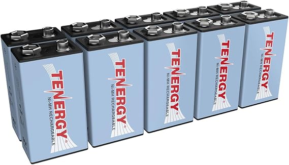 Tenergy 9V NiMH Battery, High Capacity 250mAh Rechargeable 9 Volt Batteries for Smoke Detector/Alarms, TENS Unit, Metal Detector, and More, 10 Pack