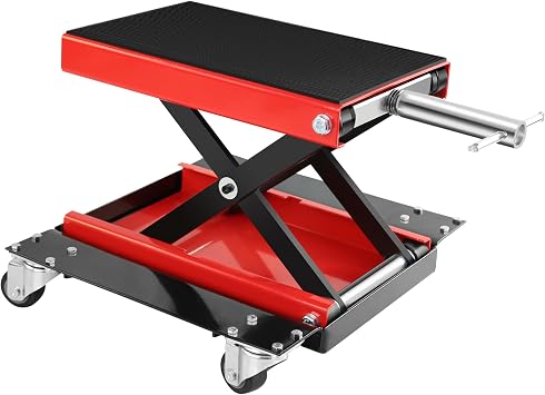 GarveeTech Motorcycle Scissor Lift Jack, Scissor Jack with Dolly & Hand Crank, 1100 LBS Capacity Motor-Cycle Lift for ATVs, Dirt Bikes
