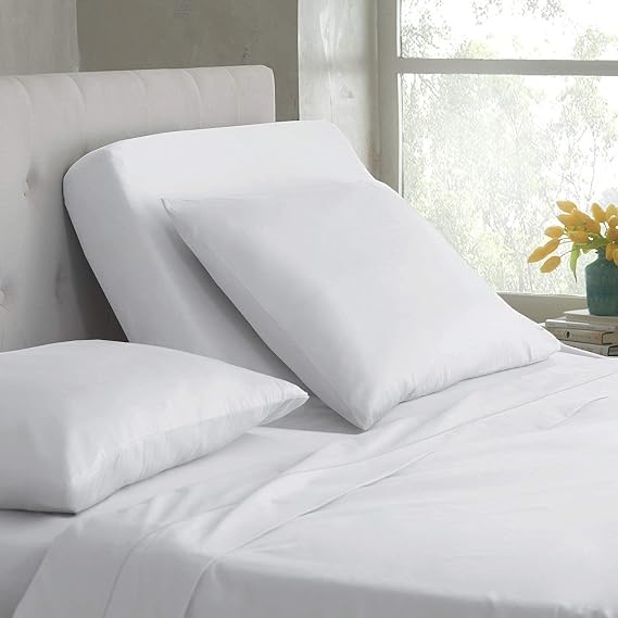 Split Head Flex Queen Sheet Set for Adjustable Bed, Half Split 4-PC 100% Egyptian Cotton, 600-Thread-Count - 34" Split at Top, Soft Sateen Weave - 25-Inch DEEP-Pocket - |Queen, White Solid|
