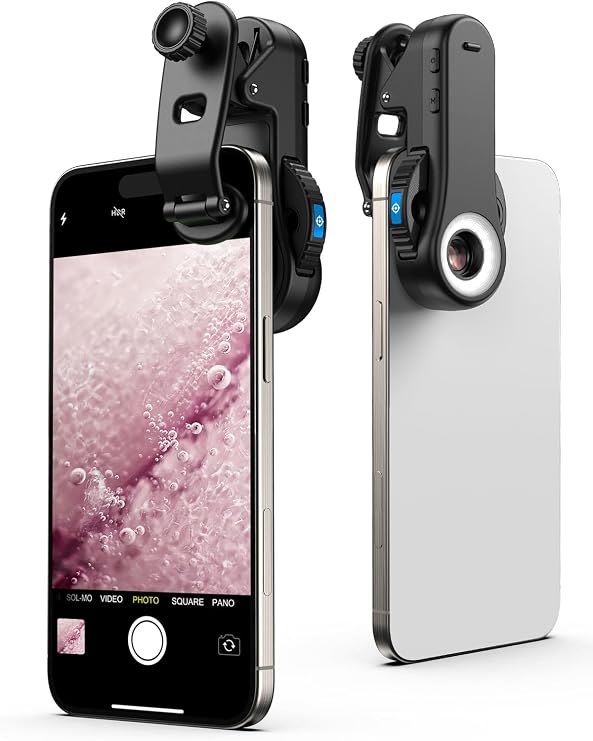 MIAO LAB 40X/80X/120X Phone Microscope Lens, Phone Camera Micro Lens with Universal Clip/LED Light/CPL, Mini Pocket Microscope Attachment for Most Smartphone 3-in-1 Switchable Magnification