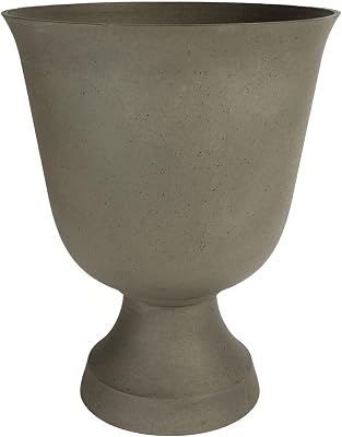 The HC Companies 19 Inch Tribeca Urn Planter - Decorative Plastic Outdoor Plant Pot with Drainage for Front Porch, Deck, Patio, Brown Stone Finish