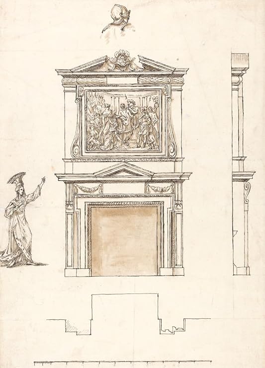 Stowe House Buckinghamshire: Elevation and Section of Chimney Piece in the Hall (ca. 1733) Poster Print by William Kent (18 x 24)