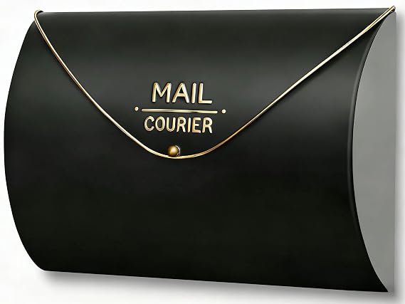 Black Wall Mount Mailbox for Outside,Waterproof Metal Mailboxes with Rust-Proof Galvanized Steel,Large Capacity Envelope Mailbox for House,12.99 x 10.35 x 3.5 Inch