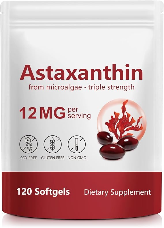 Astaxanthin 12mg Softgels (120 Count) | Natural Antioxidant Supplement for Eye, Skin, Joint, Brain, Heart & Immune Support | Non-GMO, Gluten-Free