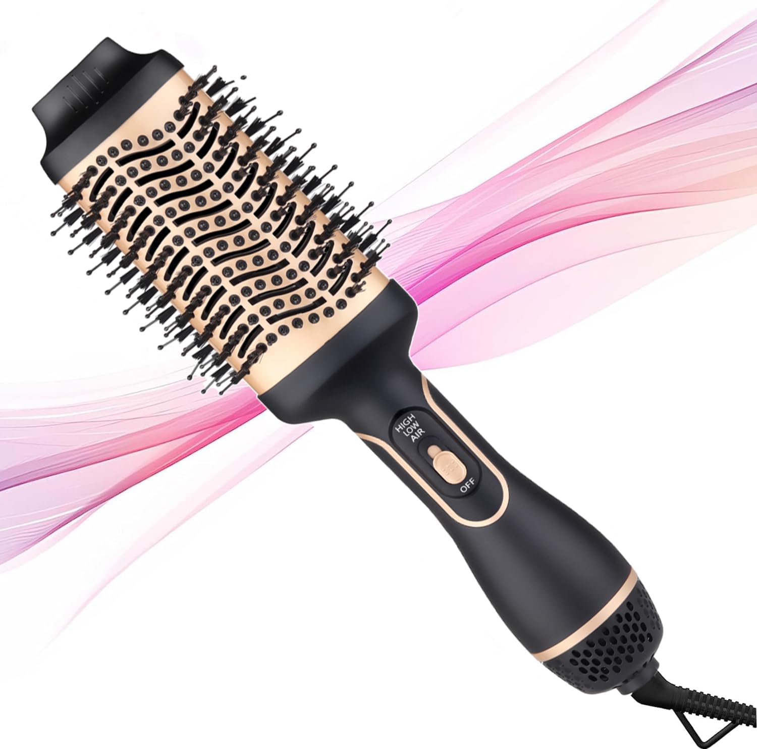Hair Dryer Brush, Hot Air Brush for Fast Drying, Hair Dryer and Styler for Salon Results, Negative Ionic Curler Straightening Comb, 4 in 1 Hot Air Styling Brush Gold Black