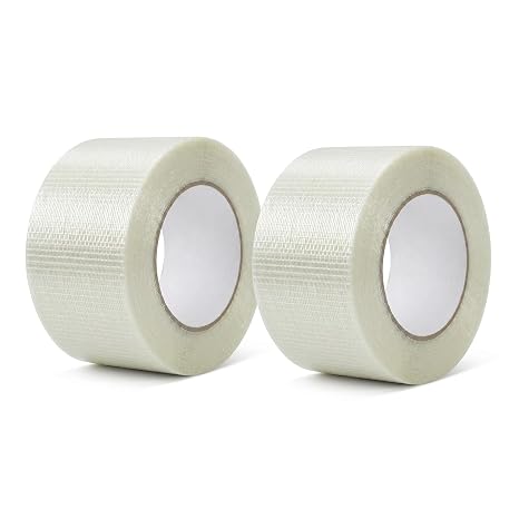 Filament Tape Bi-Directional Cross Weave, Fiberglass Reinforced Strapping Tape, Heavy Duty Industrial Packing & Palletizing, Strong Adhesive Shipping Tape 4" x 60 Yards - 2 Rolls