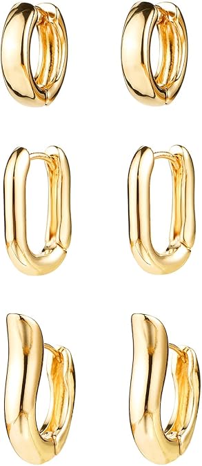 ALLHOLA 14K Gold Plated Hoop Earrings for Women, Hypoallergenic Chunky Gold Plating Hoop Earrings Multipack, Lightweight Twisted Huggie Hoops Earring Set Jewelry for Gifts