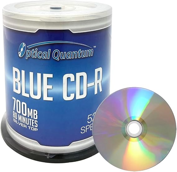 Blue AZO CD-R 700MB 52X Shiny Silver Top CDs, 100-Pack