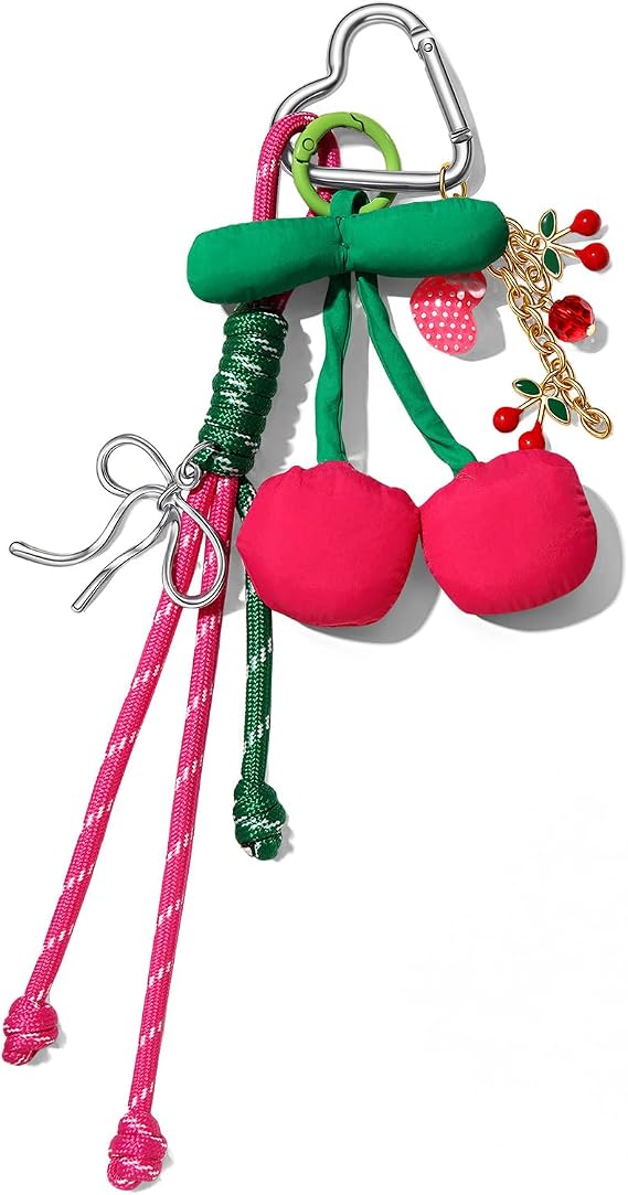 BVGA Cherry Bag Charms Keychain Cute Bear Strawberry Cherry Paracord Purse Charms Cute Bag Accessories Gifts for Women