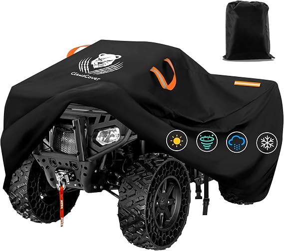 ClawsCover ATV Cover Waterproof Outdoor Heavy Duty 95 Inch Fadeless 420D Oxford Cloth Quad ATC 4 Wheeler Covers All Season All Weather UV Protection for Polaris Can am Kawasaki Yamaha Suzuki Honda | Durable UV-Resistant 4 Wheeler Cover,All Weather Protection Quad Cover,Storage Bag,Reflective Handles-95x48x48 Inch
