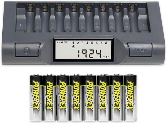 Powerex MH-C940 Charger with 8X PRO 2.0 AA Rechargeable Batteries