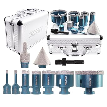 Diamond Core Drill Bits Set - Tile Hole Saw Kit 6/8/20/25/35/50/75mm+2" Tile Chamfer Bit+10-25mm Finger Bit+SDS for Porcelain Ceramic Tile Granite Marble