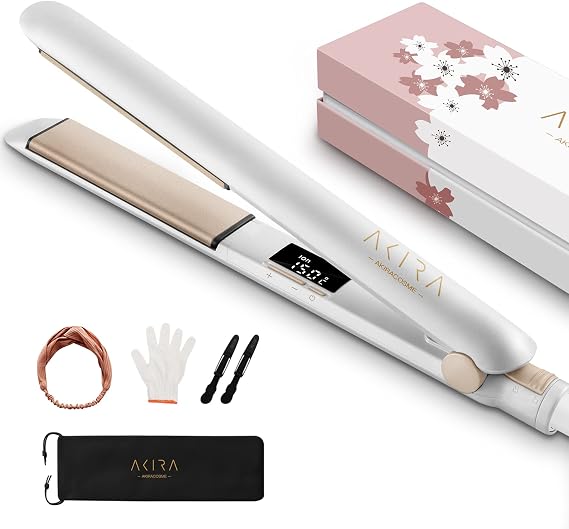 AKIRACOSME Hair Straightener and Curler 2 in 1, Professional Ceramic Ion Flat Iron Adjustable Temp up to 450F(230C), 3D Floating Plates to Avoid Snagging, Easy to Straighten, Curl, Protect Hair