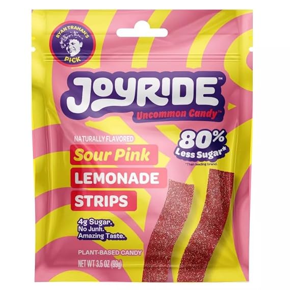 Joyride Sweets Joyride Candy Sour Candy Strips - 3.5oz-Gummy Candy, Strips Candy, Sour Candy, 80% Less Sugar, Plant-Based, Vegan (Sour Pink Lemonade)