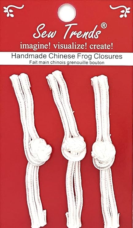 Handmade Chinese Frogs Closures Buttons Fasteners Hook & Eye Sewing Chefs Coats Capes Jackets Renaissance Costumes -White-Straight Loop & Knot Design- 0.5" X 3"- 3 Pairs/Pack