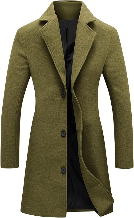 Long Faux Wool Coat for Women Warm Single Breasted Peacoat Jacket Fall Winter Notched Lapel Trench Outerwear