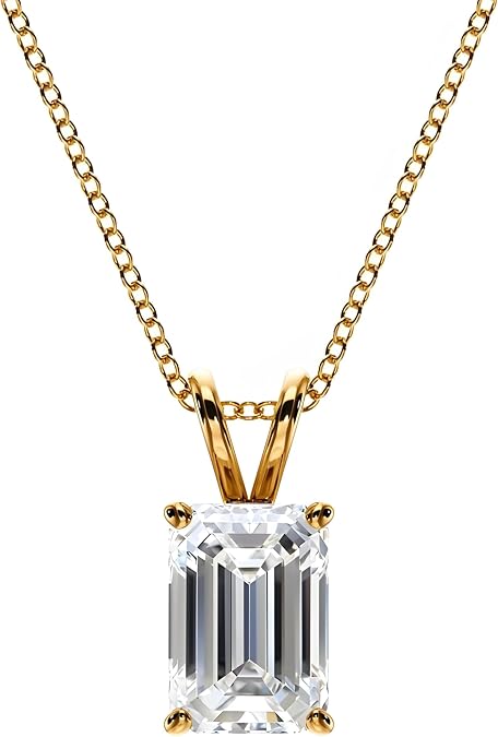 IGI 14K Gold Emerald Cut Lab Grown Diamond Necklace for Women