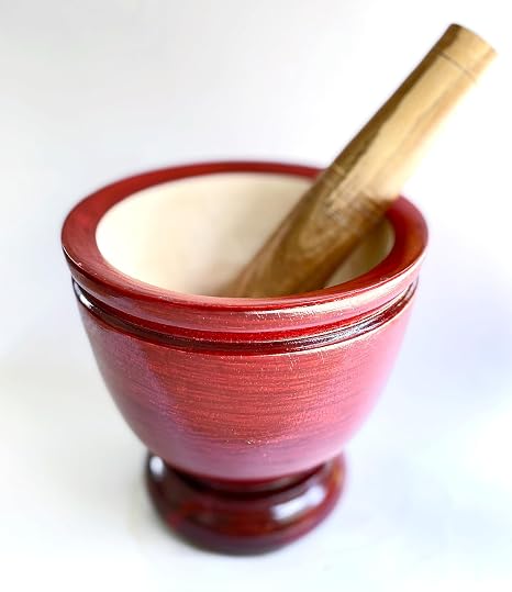 Wood Mortar with Pestle Grinding, Wooden Krok for Papaya Salad Som Tum Mixer Cookware, Food Home Thai Kitchen Tool (7 inches)